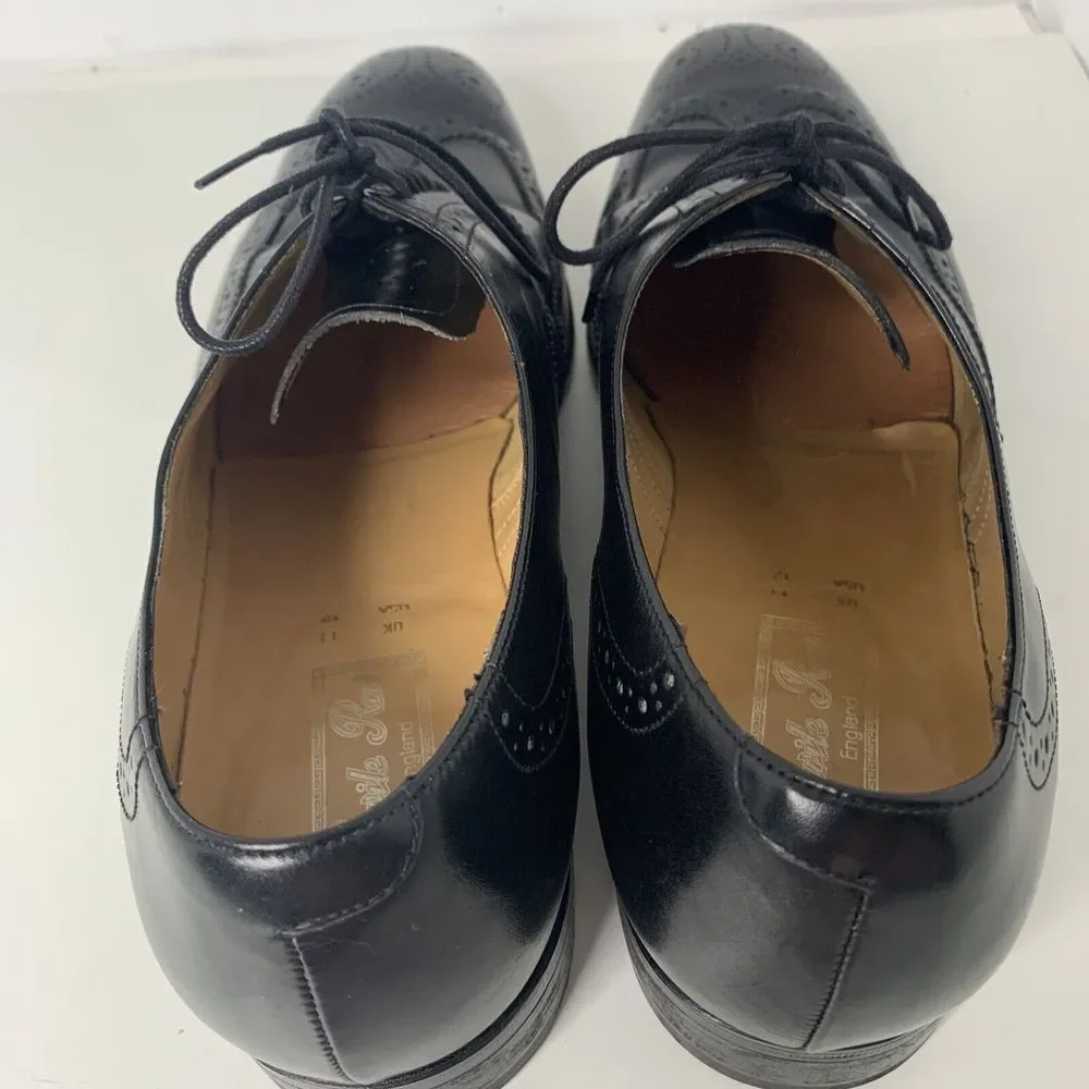 Savile‎ Row Selected Shoes Mens 12 Dress Wingtip Oxford Black Leather EUC